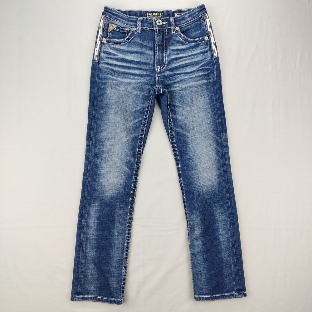 Salvage Jeans Women 14R Blue Reckless Straight Regular Fit Buckle Exclusive Trim